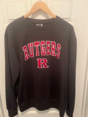 Stadium Athletics Dark Grey Crewneck Sweatshirt with Red Rutgers Logo
